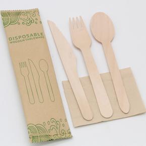 Birch Wood Disposable Wooden Cutlery Set For Food Catering | Wooden Tableware Set